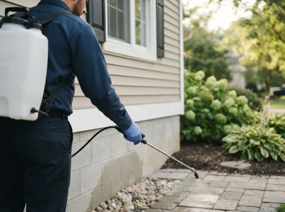 Pest control technician inspecting a home in Rockland, WI